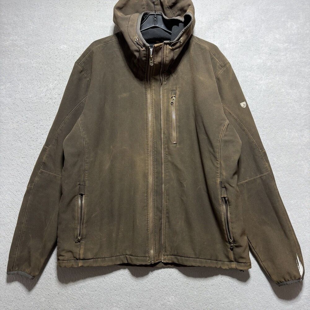 Kuhl Relik Jacket Men’s XXL Brown Hooded Softshell Fleece Lined Full Zip 2XL
